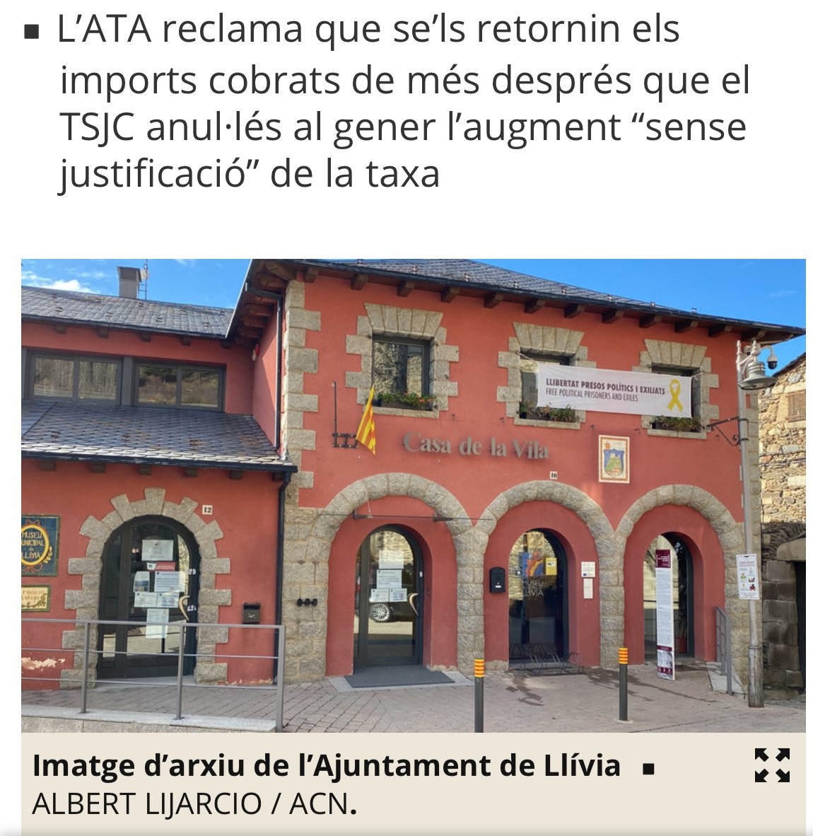 L’ATA no es doblega davant l’Ajuntament de Llívia, que ha desatès una resolució judicial que declara nula una ordenança fiscal que afecta als Habitatges d’Ús Turístic L’ATA no es doblega davant l’Ajuntament de Llívia, que ha desatès una resolució judicial que declara nula una ordenança fiscal que afecta als Habitatges d’Ús Turístic